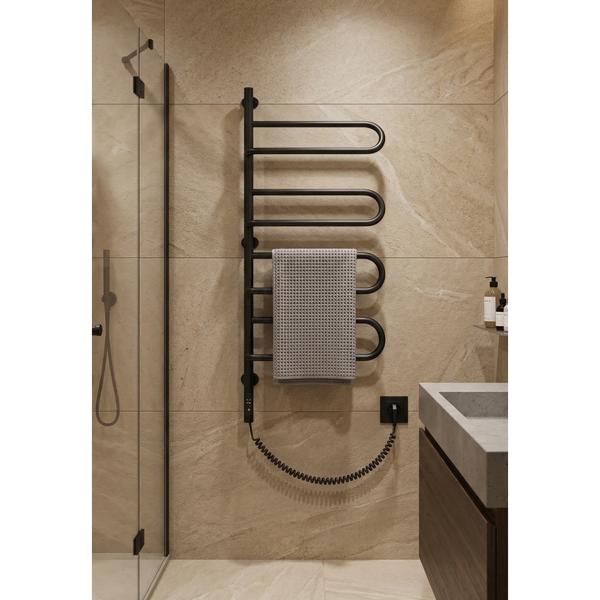 Elektrický otočný sušák na ručníky ELECTRA 120W/230V 102,5x47,5 cm nerez/černá levá