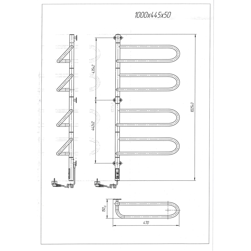Elektrický otočný sušák na ručníky ELECTRA 120W/230V 102,5x47,5 cm nerez/chrom levá