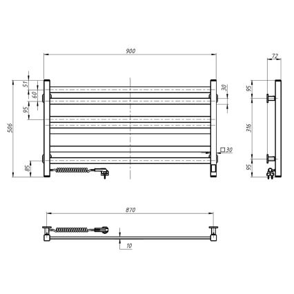 Elektrický sušák na ručníky s termostatem AVANGARD 181W 50x90 cm  černá levá