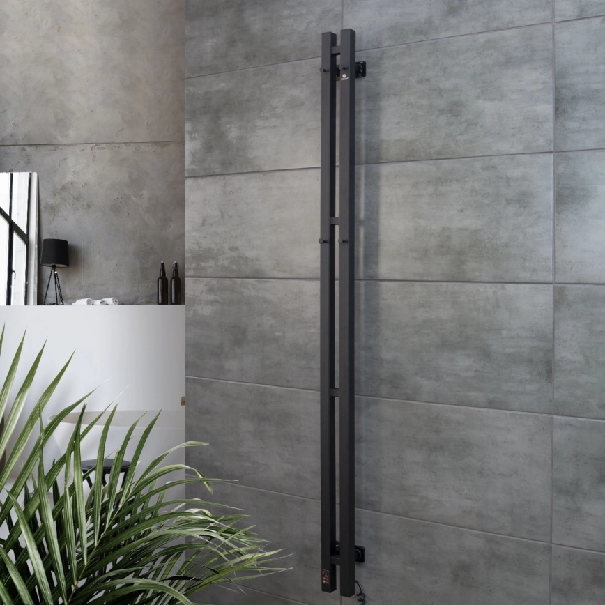 Elektrický sušák na ručníky s termostatem SILOUETTE 106W 150x9 cm  černá pravá