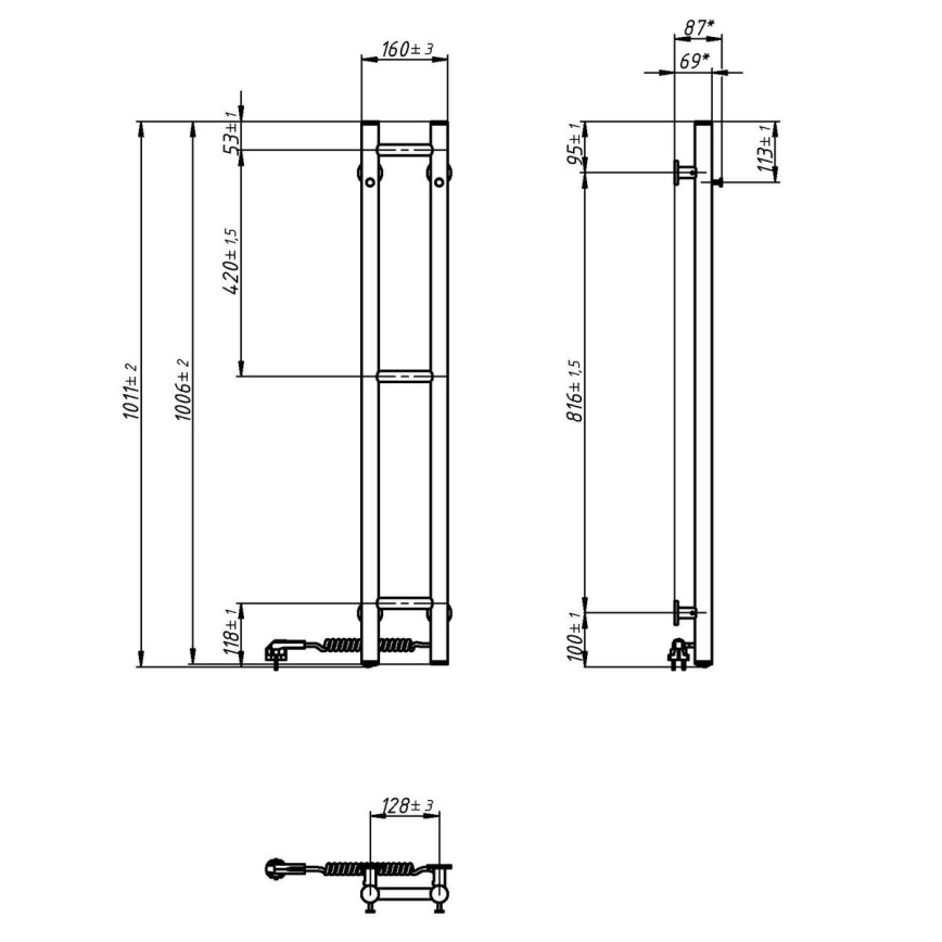 Elektrický sušák na ručníky SILOUETTE 187W/230V 101,1 cm IP44 bílá pravá kulatý