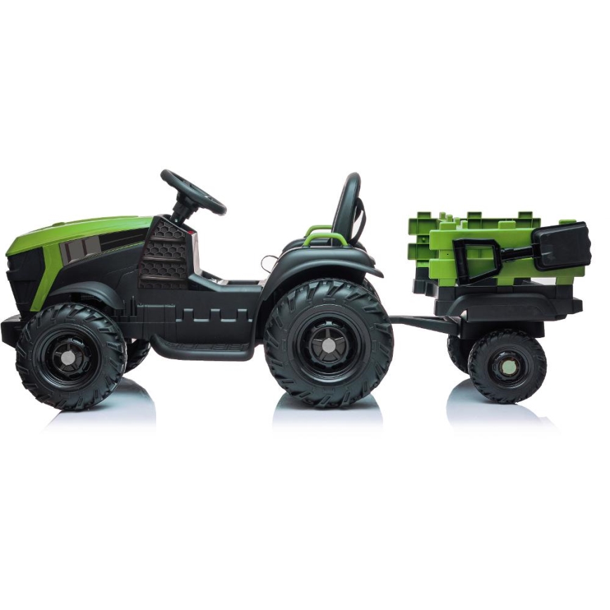 Elektrický traktor s vozíkem 2x30W/7000 mAh černá/zelená + dálkové ovládání