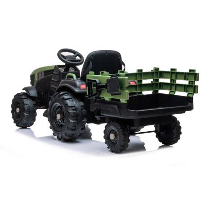 Elektrický traktor s vozíkem 2x30W/7000 mAh černá/zelená + dálkové ovládání