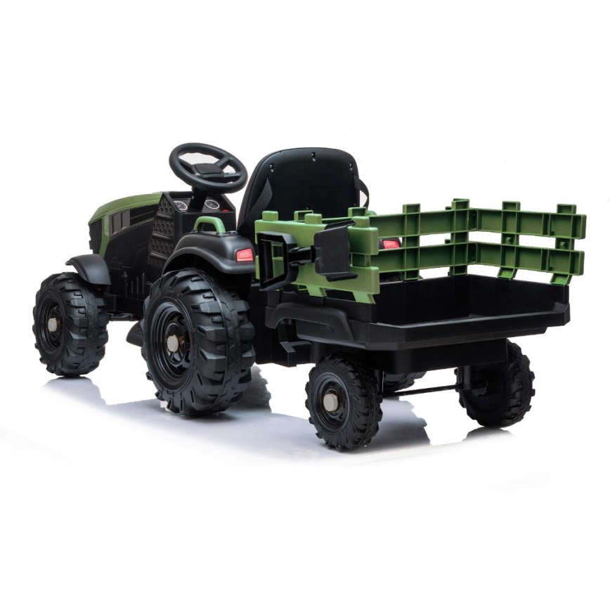 Elektrický traktor s vozíkem 2x30W/7000 mAh černá/zelená + dálkové ovládání