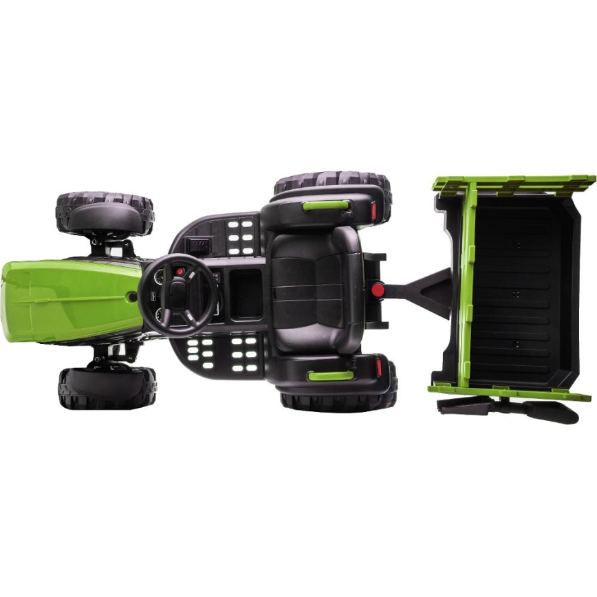 Elektrický traktor s vozíkem 2x30W/7000 mAh černá/zelená + dálkové ovládání