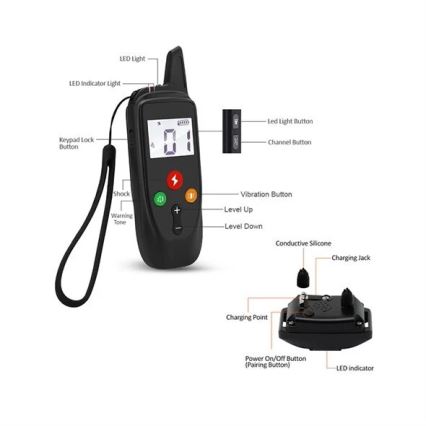 Elektrický výcvikový obojek pro psa 52cm 500m 3,7V 300 mAh IP67