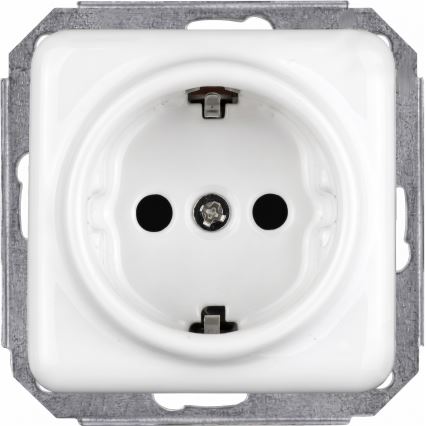 Elhard - Dvojitá keramická retro zásuvka domovní s rámečkem SCHUKO 230V bílá