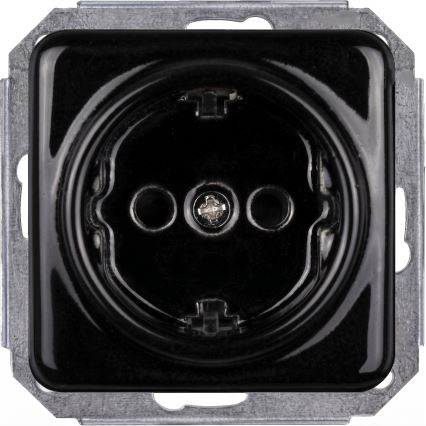Elhard - Dvojitá keramická retro zásuvka domovní s rámečkem SCHUKO 230V černá