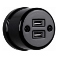 Elhard - Keramická retro zásuvka 2xUSB-A černá