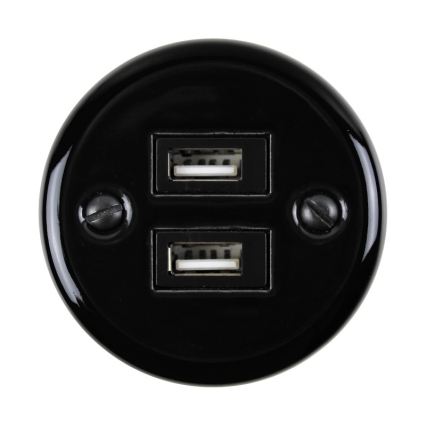 Elhard - Keramická retro zásuvka 2xUSB-A černá