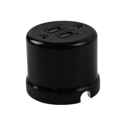 Elhard - Keramická retro zásuvka 2xUSB-A černá