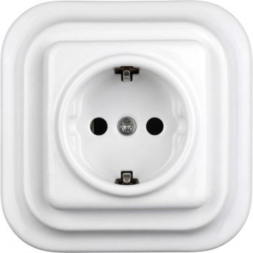 Elhard - Keramická retro zásuvka domovní s rámečkem SCHUKO 230V bílá