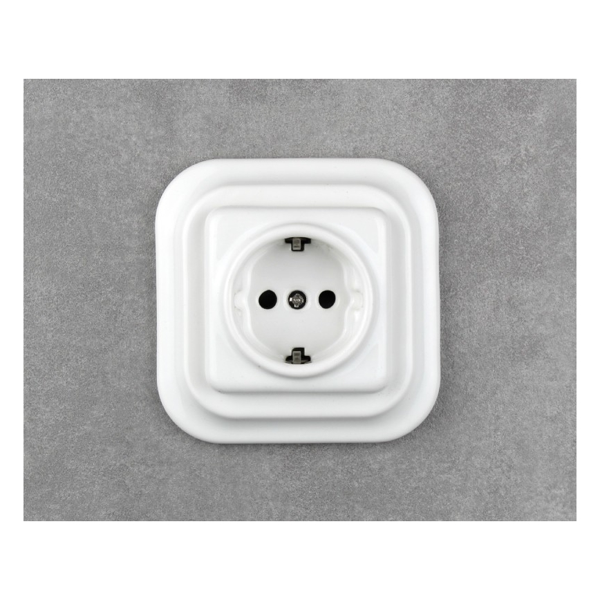 Elhard - Keramická retro zásuvka domovní s rámečkem SCHUKO 230V bílá