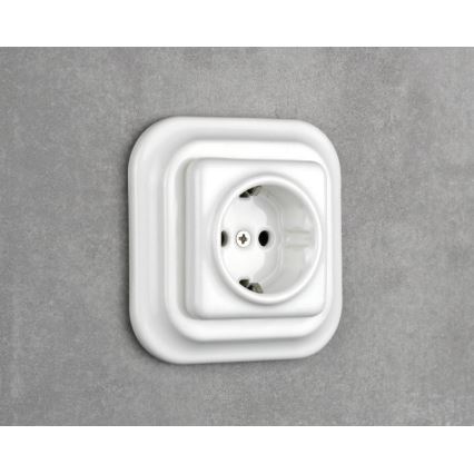 Elhard - Keramická retro zásuvka domovní s rámečkem SCHUKO 230V bílá