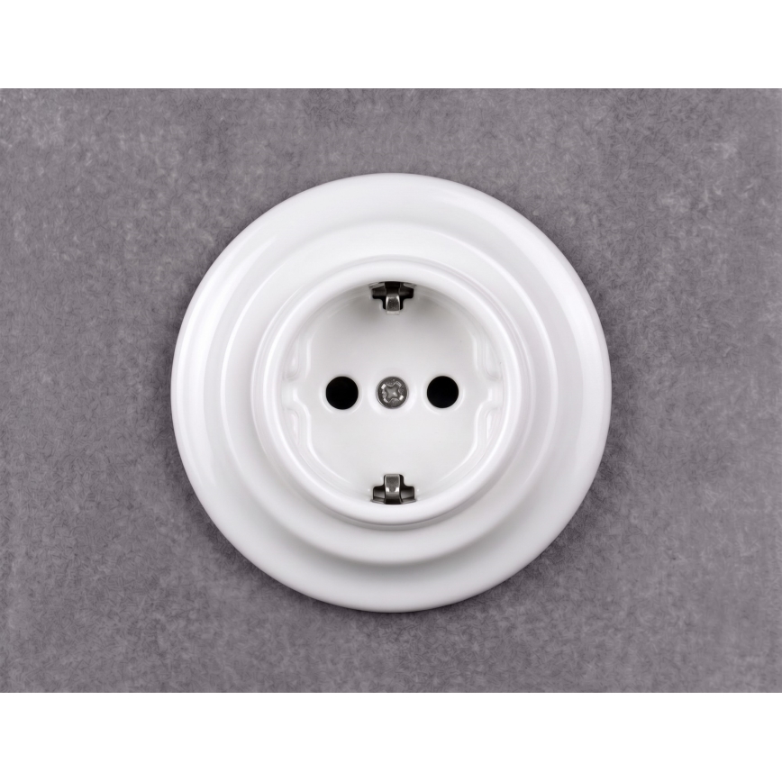 Elhard - Keramická retro zásuvka domovní s rámečkem SCHUKO 230V bílá