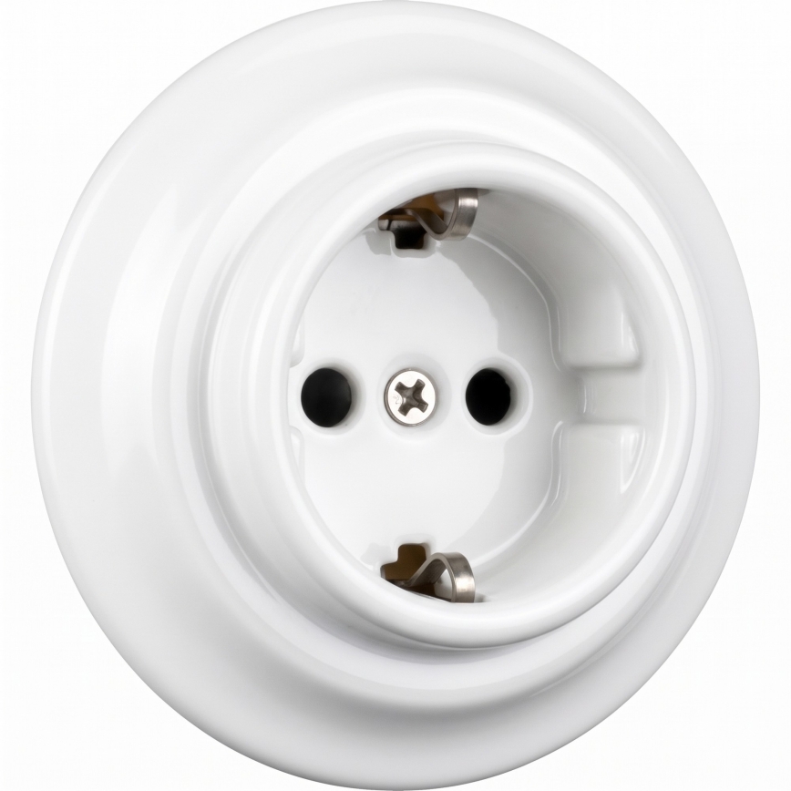 Elhard - Keramická retro zásuvka domovní s rámečkem SCHUKO 230V bílá