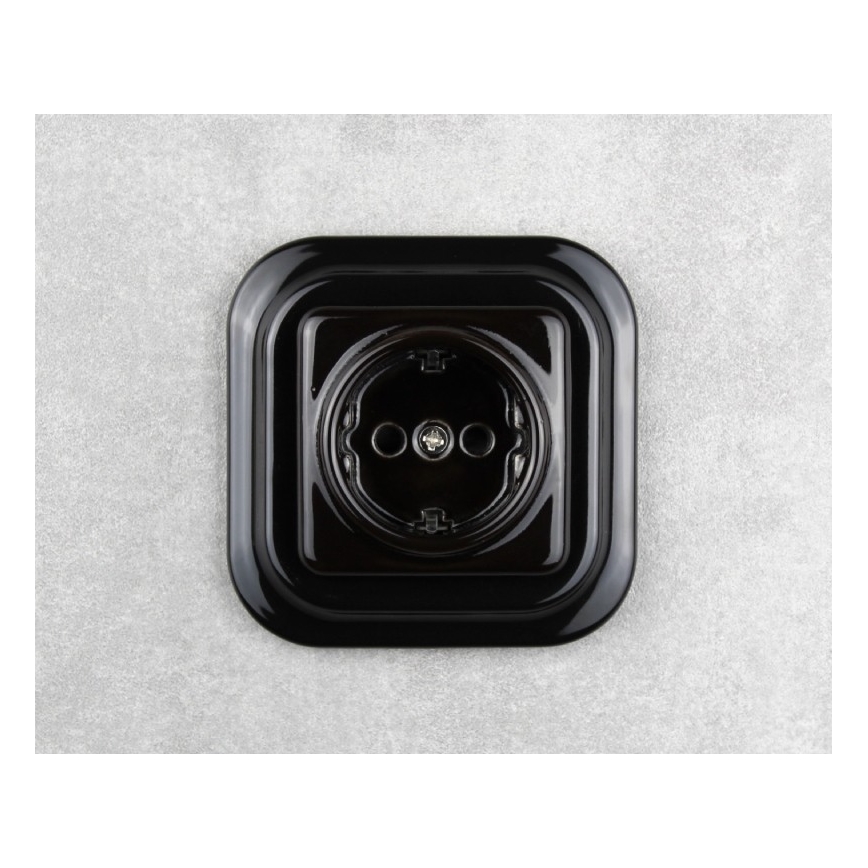 Elhard - Keramická retro zásuvka domovní s rámečkem SCHUKO 230V černá