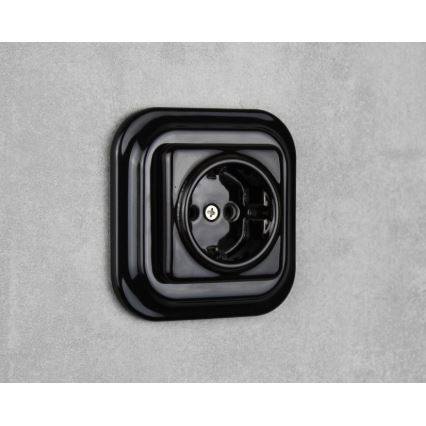 Elhard - Keramická retro zásuvka domovní s rámečkem SCHUKO 230V černá
