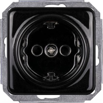 Elhard - Keramická retro zásuvka domovní s rámečkem SCHUKO 230V černá