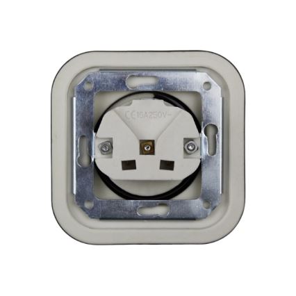 Elhard - Keramická retro zásuvka domovní s rámečkem SCHUKO 230V černá