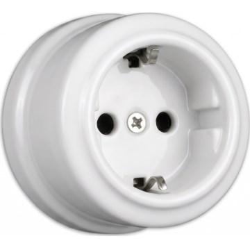 Elhard - Keramická retro zásuvka domovní SCHUKO 230V bílá