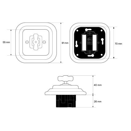 Elhard - Keramický retro vypínač otočný s rámečkem č. 1/0 černá