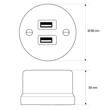 Elhard - Nástěnná keramická retro zásuvka 2xUSB-A černá