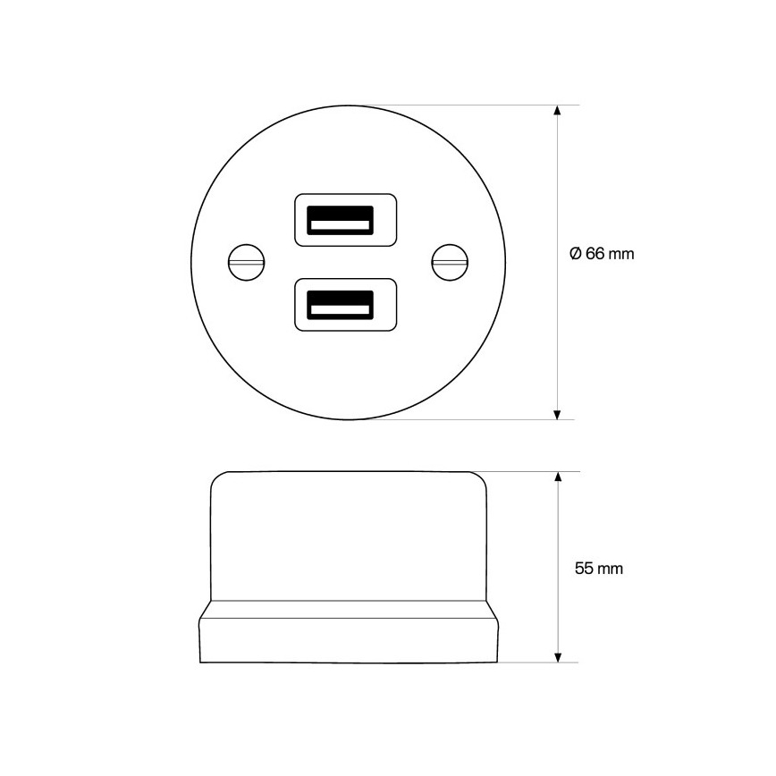 Elhard - Nástěnná keramická retro zásuvka 2xUSB-A černá
