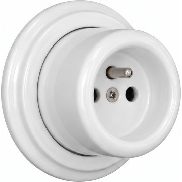 Elhard - Nástěnná keramická retro zásuvka domovní s rámečkem 230V bílá