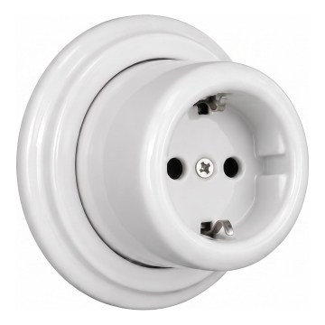 Elhard - Nástěnná keramická retro zásuvka domovní s rámečkem SCHUKO 230V bílá