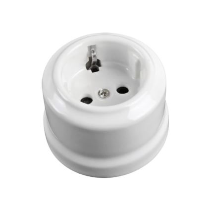 Elhard - Nástěnná keramická retro zásuvka domovní s rámečkem SCHUKO 230V bílá