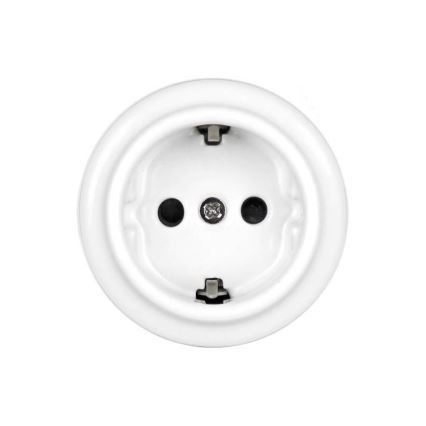 Elhard - Nástěnná keramická retro zásuvka domovní s rámečkem SCHUKO 230V bílá