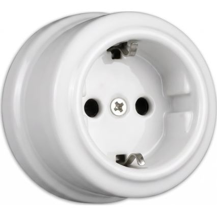 Elhard - Nástěnný keramický retro jednopólový vypínač č. 1 a zásuvka SCHUKO 230V s rámečkem bílá