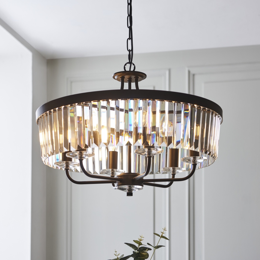 Endon 100711 - Lustr na řetězu CHESTERFIELD 6xE14/6W/230V pr. 55 cm černá