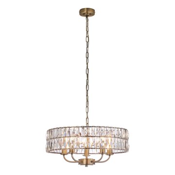 Endon 106244 - Lustr na řetězu CLIFTON 5xE14/6W/230V pr. 50,5 cm mosaz/čirá