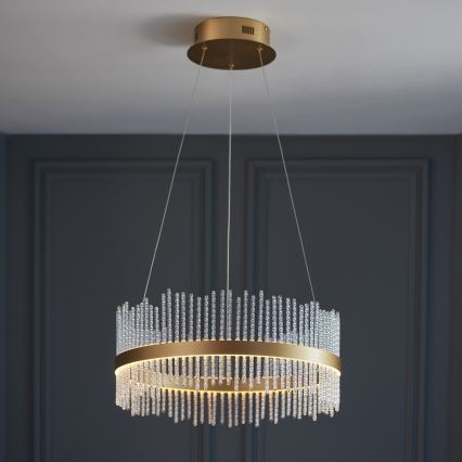 Endon 107671 - LED Stmívatelný lustr na lanku ADRIEL LED/41W/230V 3000K pr. 51 cm zlatá/čirá