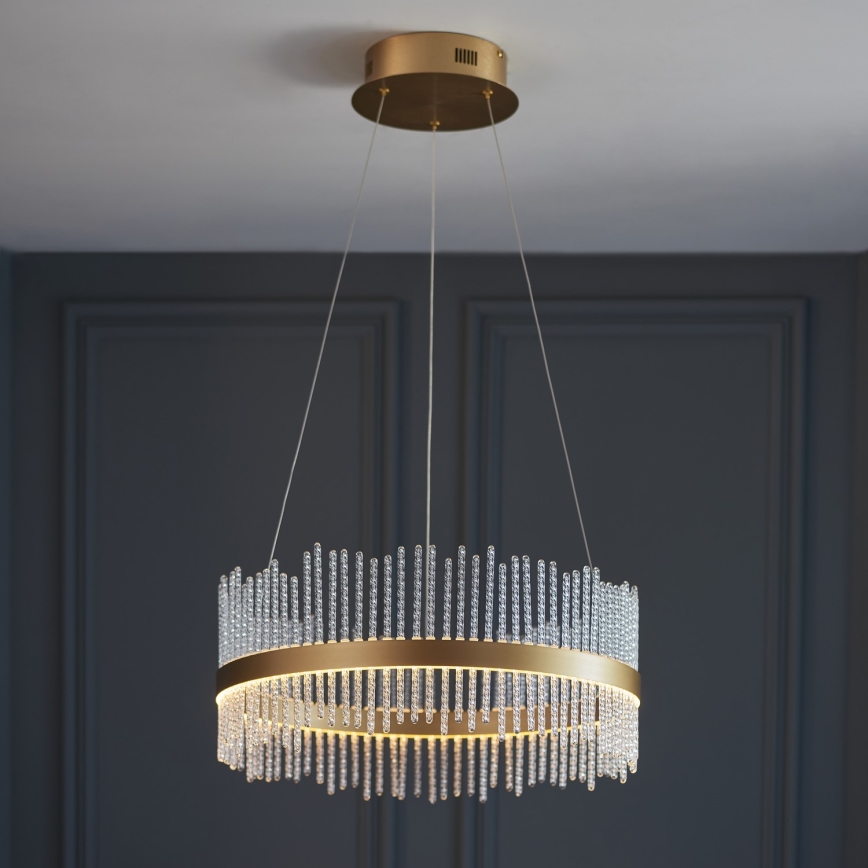 Endon 107671 - LED Stmívatelný lustr na lanku ADRIEL LED/41W/230V 3000K pr. 51 cm zlatá/čirá