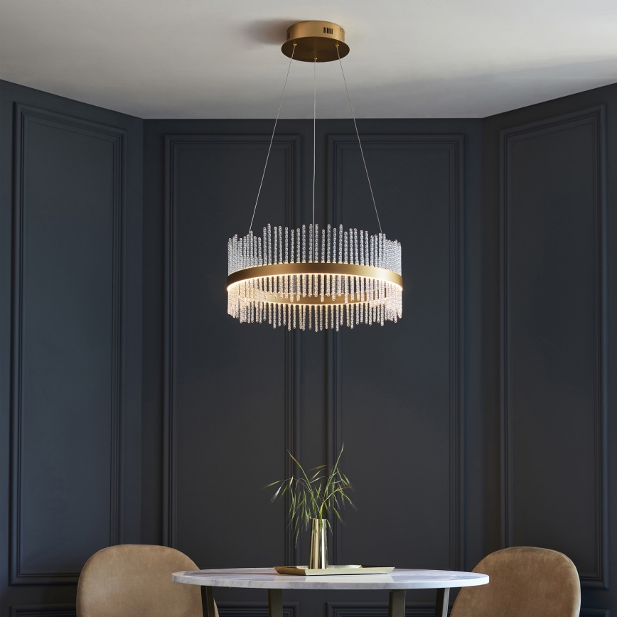 Endon 107671 - LED Stmívatelný lustr na lanku ADRIEL LED/41W/230V 3000K pr. 51 cm zlatá/čirá
