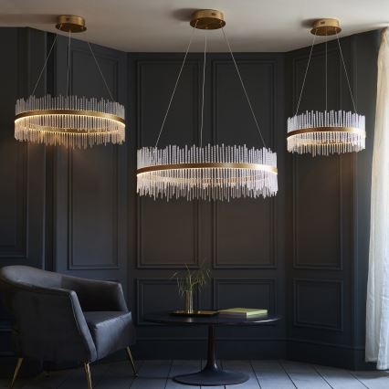 Endon 107671 - LED Stmívatelný lustr na lanku ADRIEL LED/41W/230V 3000K pr. 51 cm zlatá/čirá