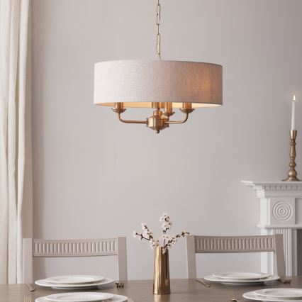 Endon 110723 - Lustr na řetězu HIGHCLERE 3xE14/40W/230V béžová/mosaz