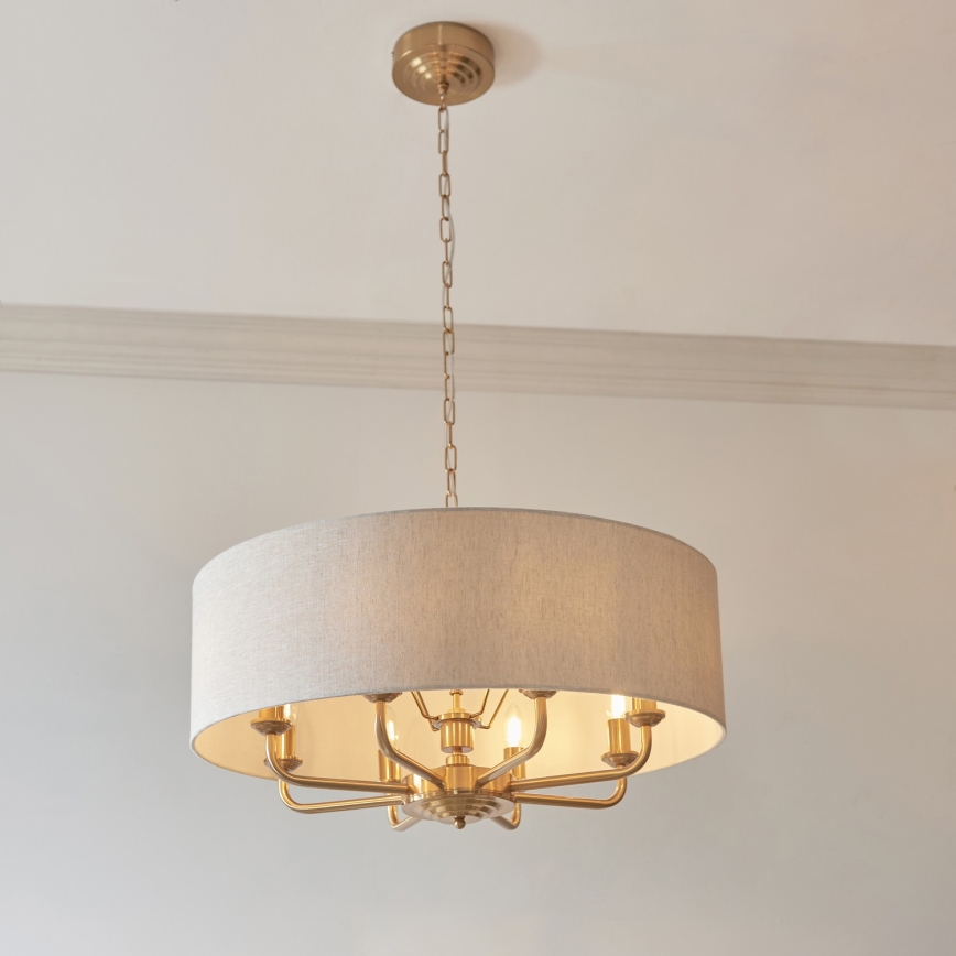 Endon 110727 - Lustr na řetězu HIGHCLERE 8xE14/6W/230V béžová/mosaz pr. 70 cm