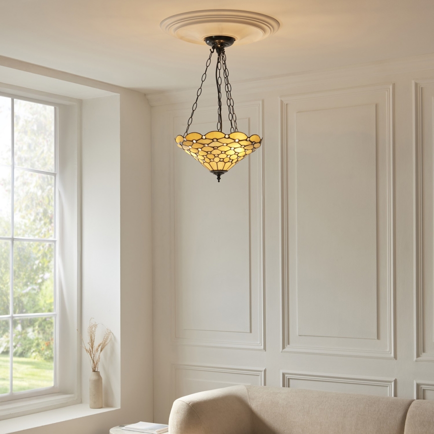 Endon 111884 - Lustr na řetězu Tiffany PEARL 3xE27/10W/230V pr. 37 cm