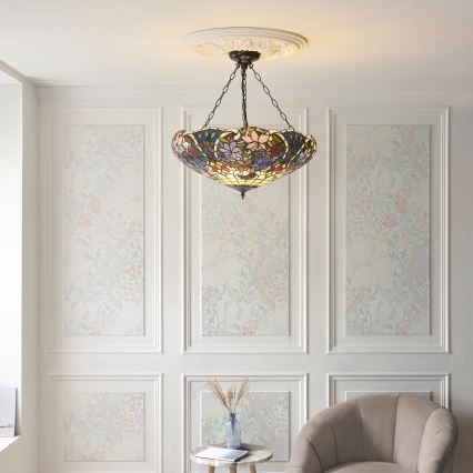 Endon 111887 - Lustr na řetězu Tiffany SULLIVAN 3xE27/10W/230V pr. 57 cm