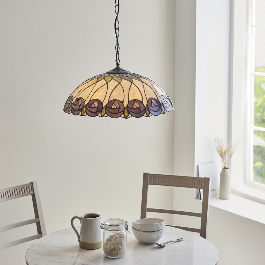 Endon 111985 - Lustr na řetězu Tiffany HUTCHINSON 3xE27/10W/230V pr. 50 cm