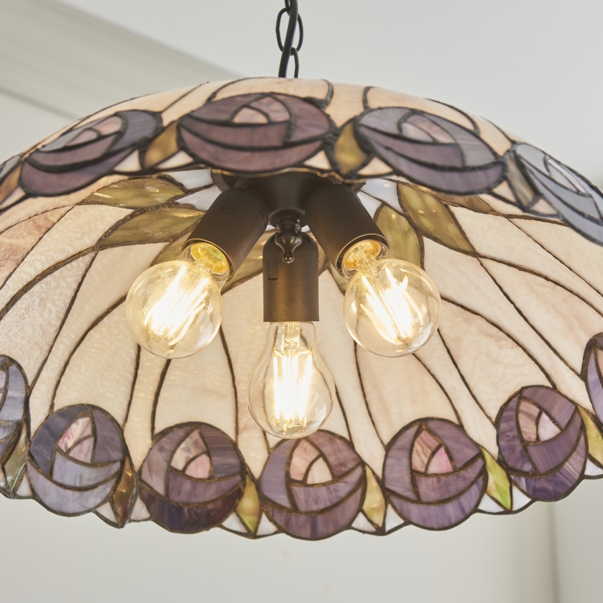 Endon 111985 - Lustr na řetězu Tiffany HUTCHINSON 3xE27/10W/230V pr. 50 cm