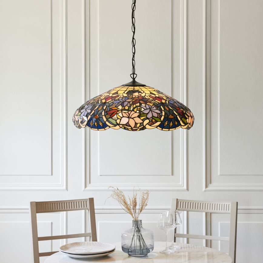 Endon 112193 - Lustr na řetězu Tiffany SULLIVAN 3xE27/60W/230V pr. 57 cm