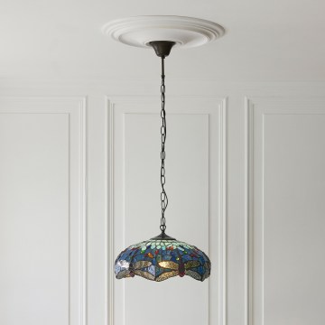 Endon 112195 - Lustr na řetězu Tiffany DRAGONFLY 1xE27/60W/230V pr. 41 cm
