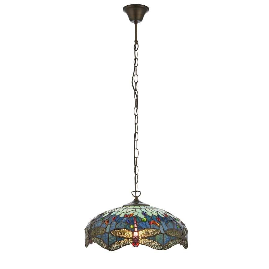 Endon 112195 - Lustr na řetězu Tiffany DRAGONFLY 1xE27/60W/230V pr. 41 cm