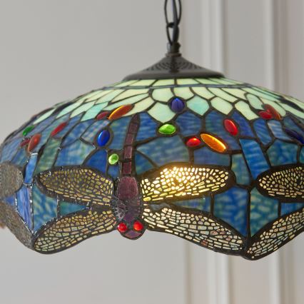 Endon 112195 - Lustr na řetězu Tiffany DRAGONFLY 1xE27/60W/230V pr. 41 cm