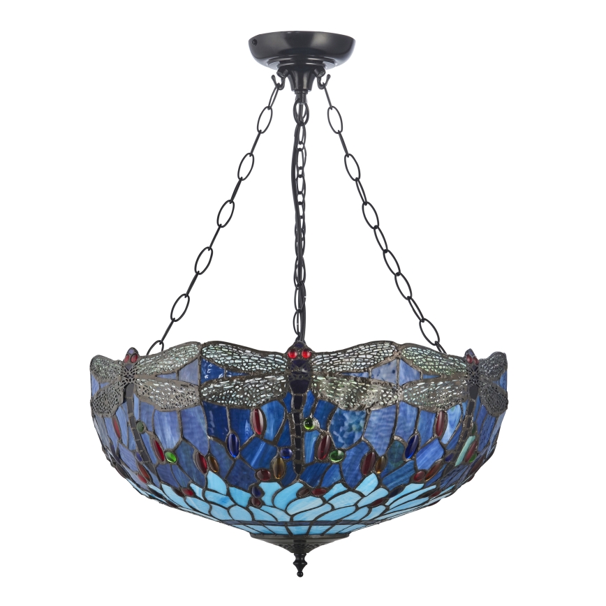 Endon 112250 - Lustr na řetězu Tiffany DRAGONFLY 3xE27/60W/230V pr. 50 cm